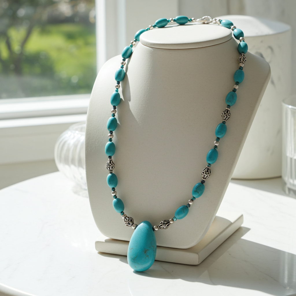 Turquoise and Crystal Beaded Necklace