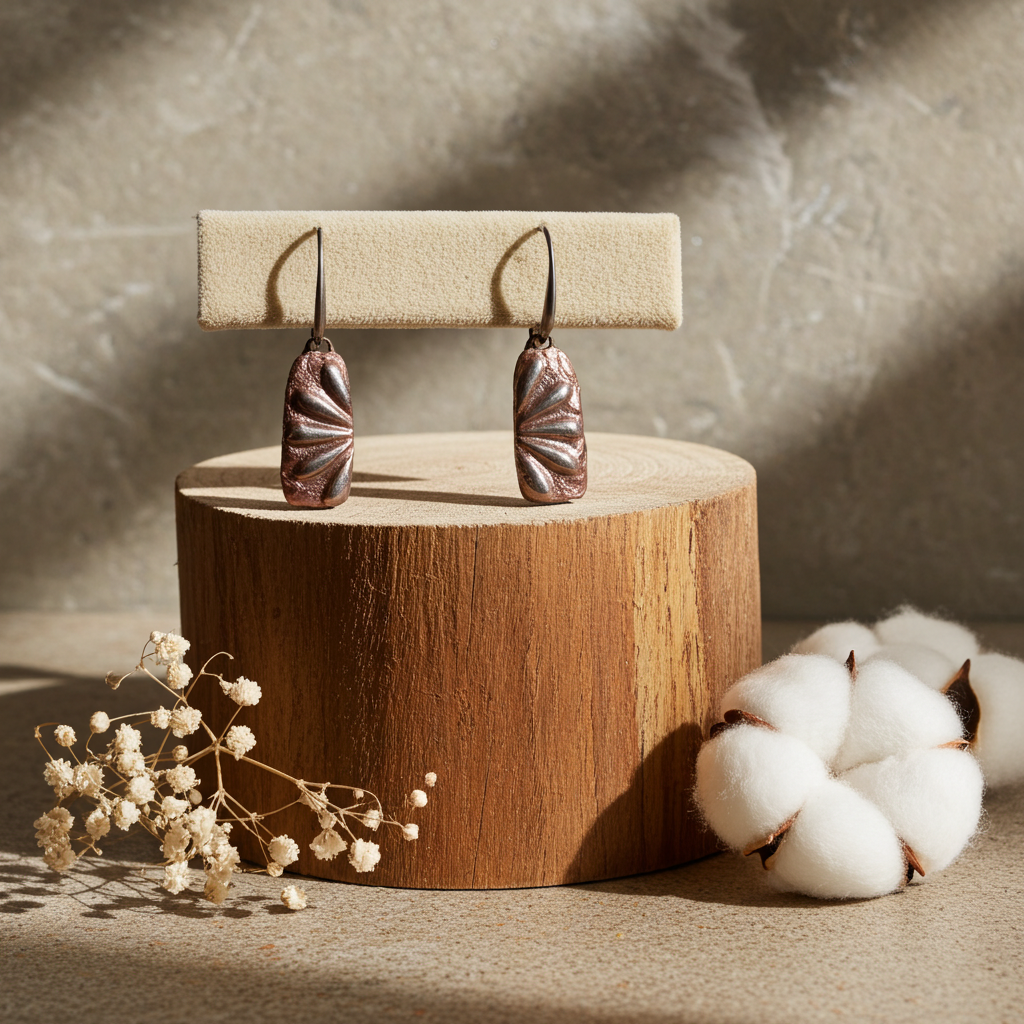 Rust Luster Flower Raku  Artisan Handmade Earrings