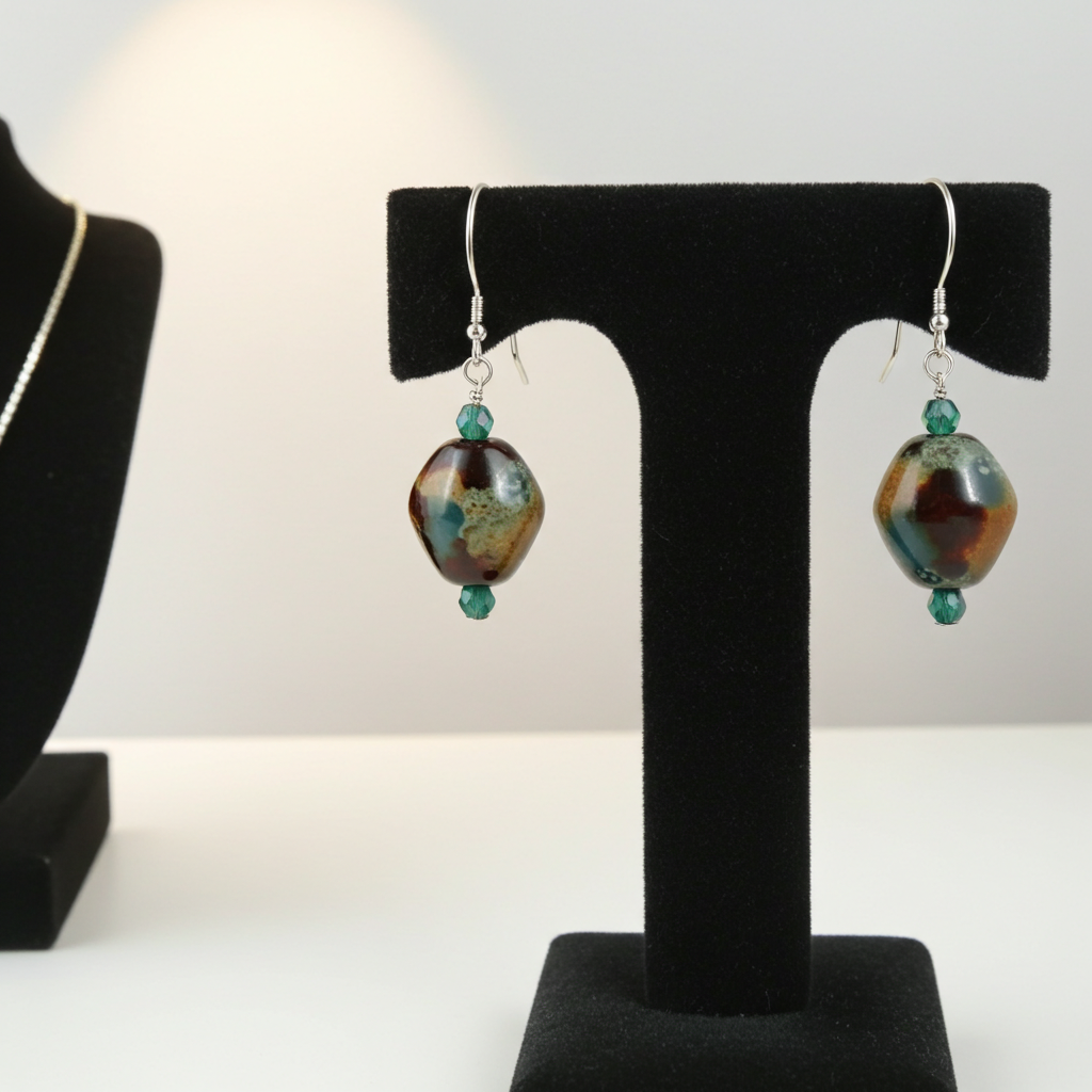 Handmade Artisan Bead Earrings in Brown & Turquoise
