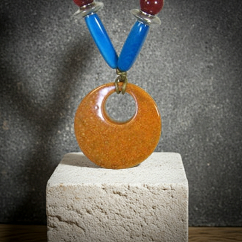 Multi-colored Tagua Nut and Ceramic Pendant Necklace