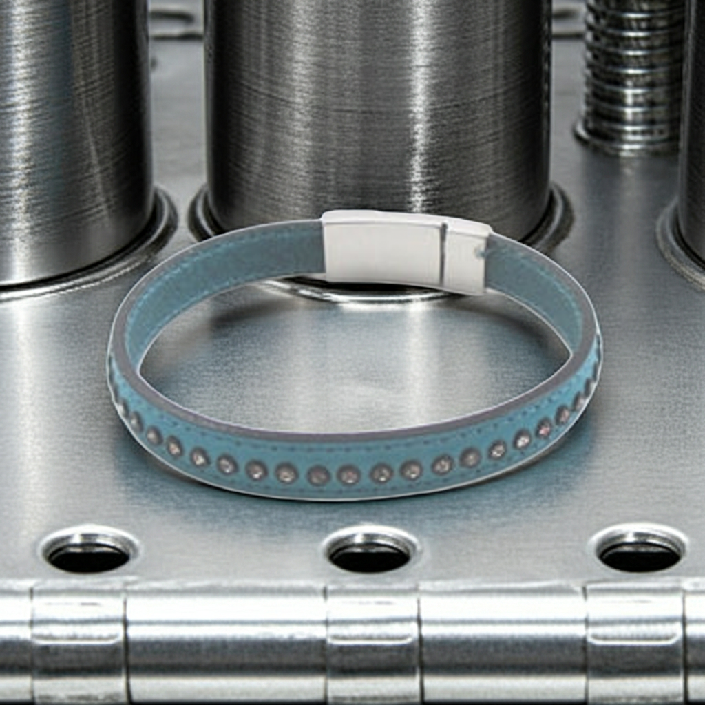 Crystal Studded Leather Man's  Bracelet in Turquoise