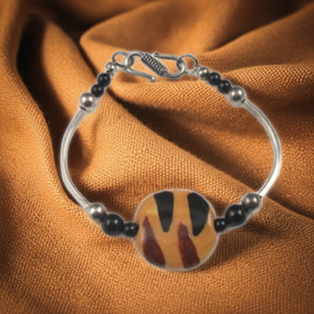 Bangle Bracelet with Fair Trade Tiger Kazuri Bead