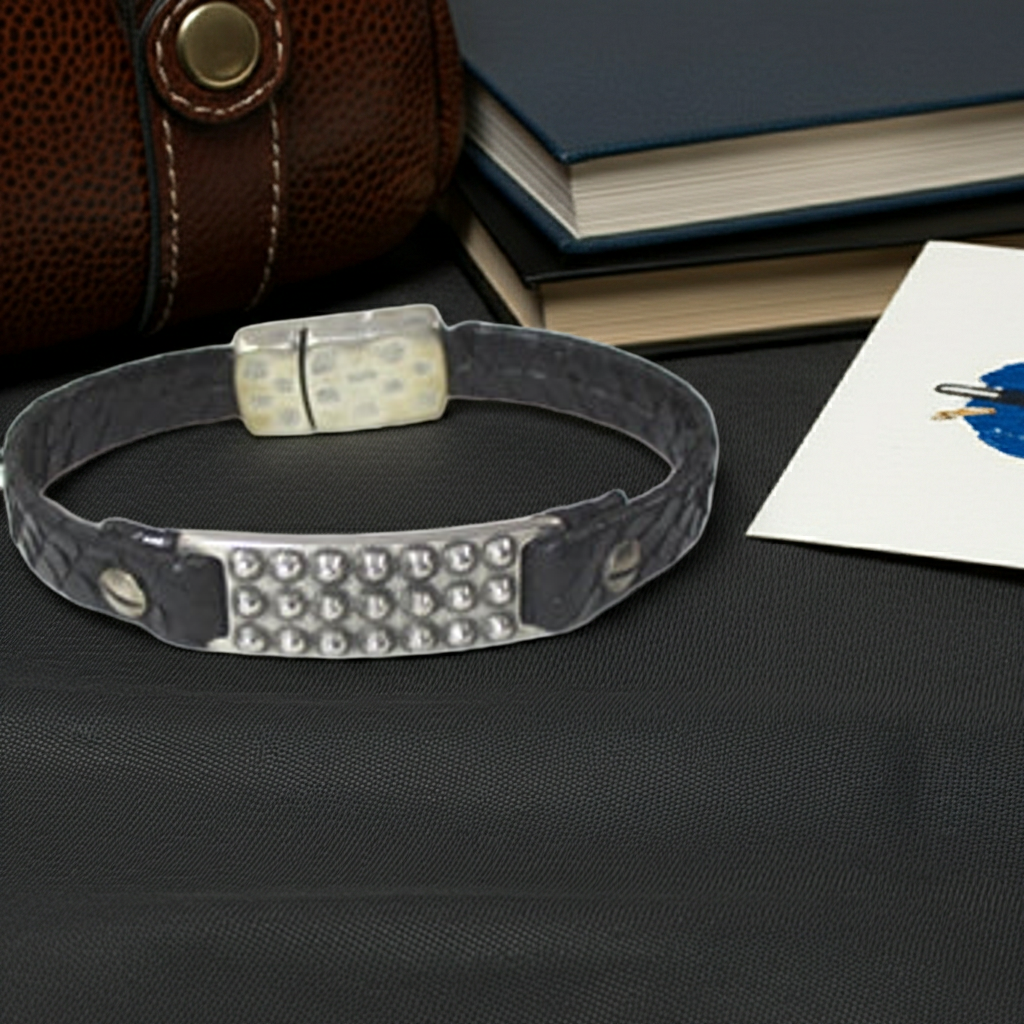 Black Leather Bracelet For A Man