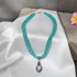 Lapis, Amethyst & Pearl Pendant On Aqua Seed bead Necklace