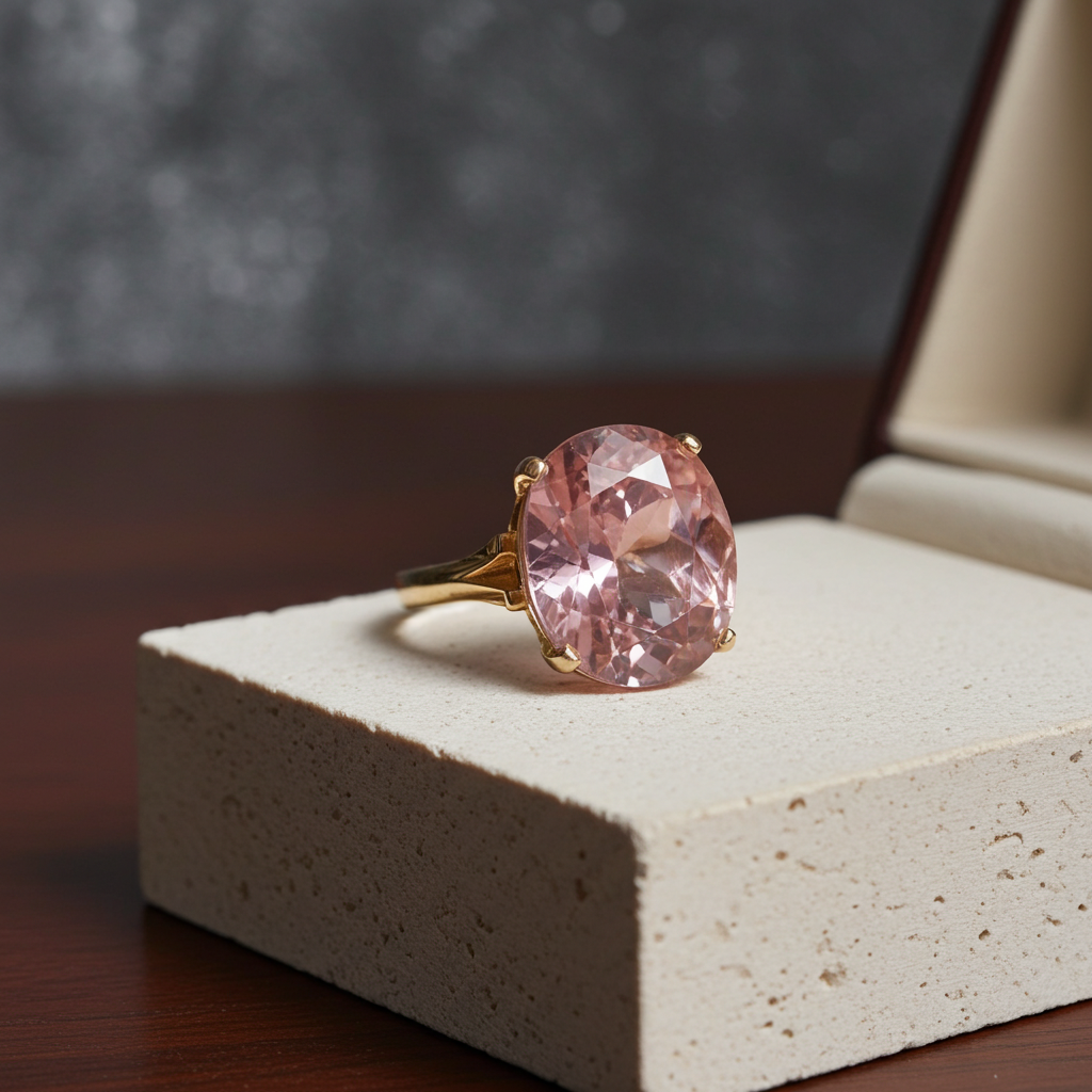 Pink Glory Cubic Zirconia  Gold Right Hand Ring Size 7