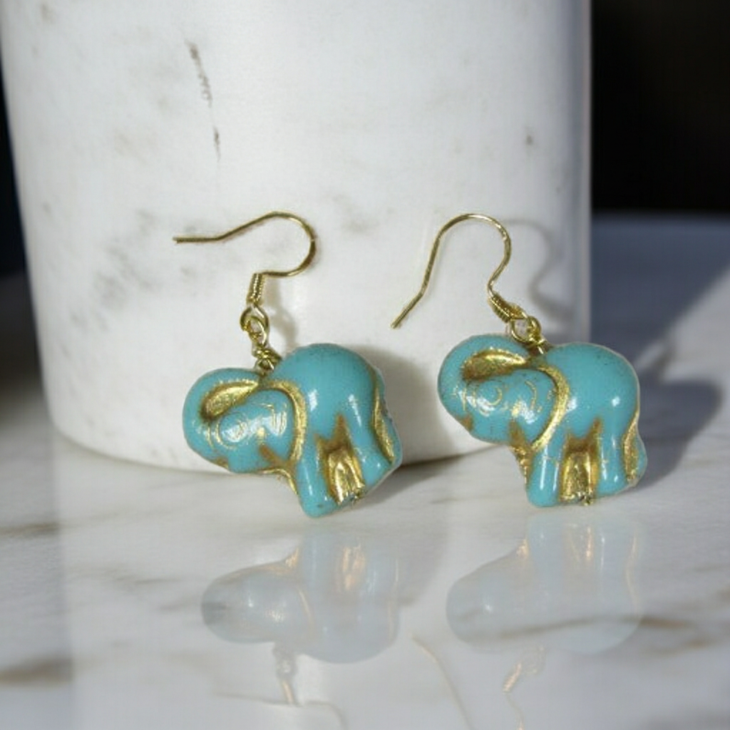 Safari Elephant Turquoise & Gold Earrings