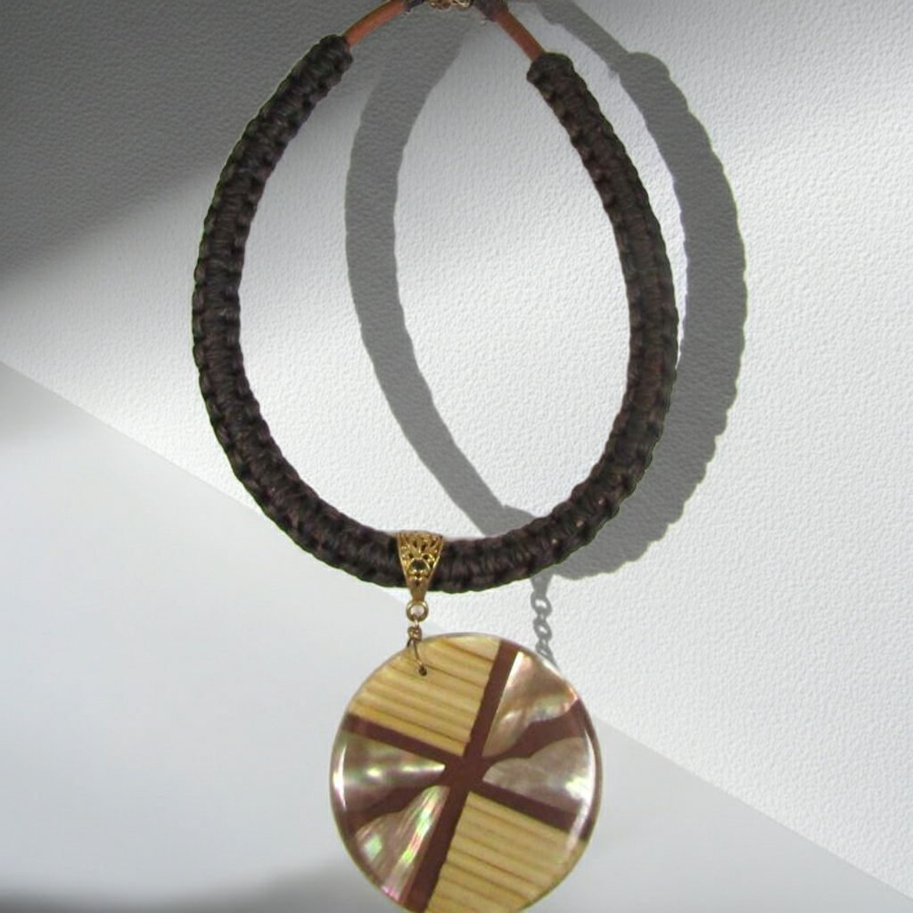 Big Bamboo Inlay Pendant Necklace Affordable Unisex