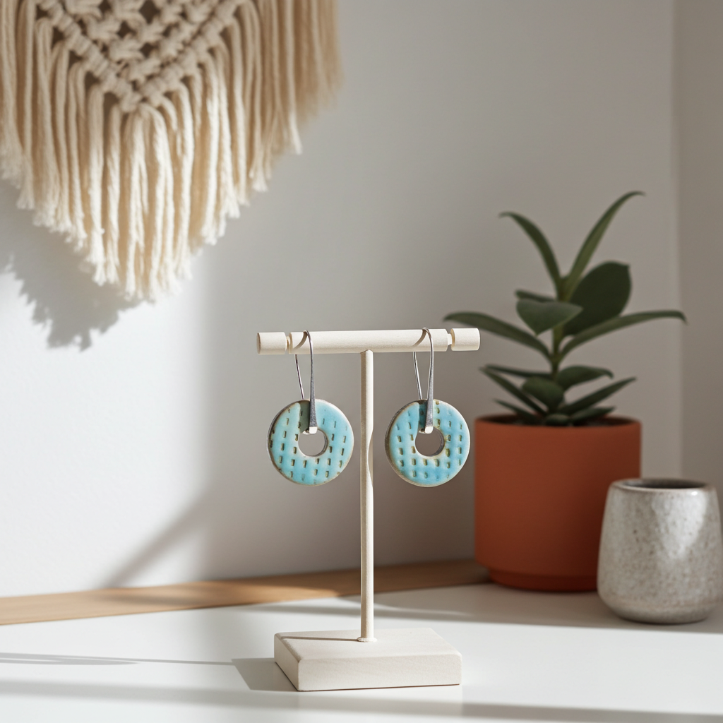 Aqua Artisan Handmade Dangle Earrings Raku Glaze