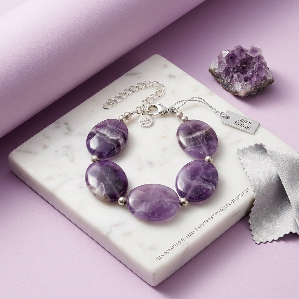 Big Bold Amethyst Coin  Beaded Bracelet