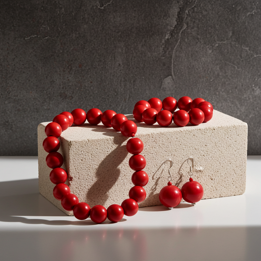 Big Bold Red Wooden Bead Jewelry Set