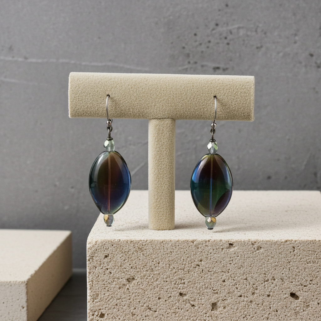 Handmade Artisan Bead Earrings Green & Blue