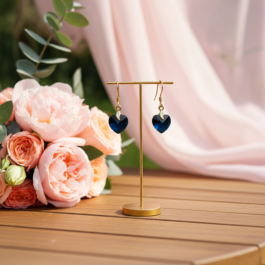 Navy Swarovski Crystal  Heart Earrings Girls Frist Earrings