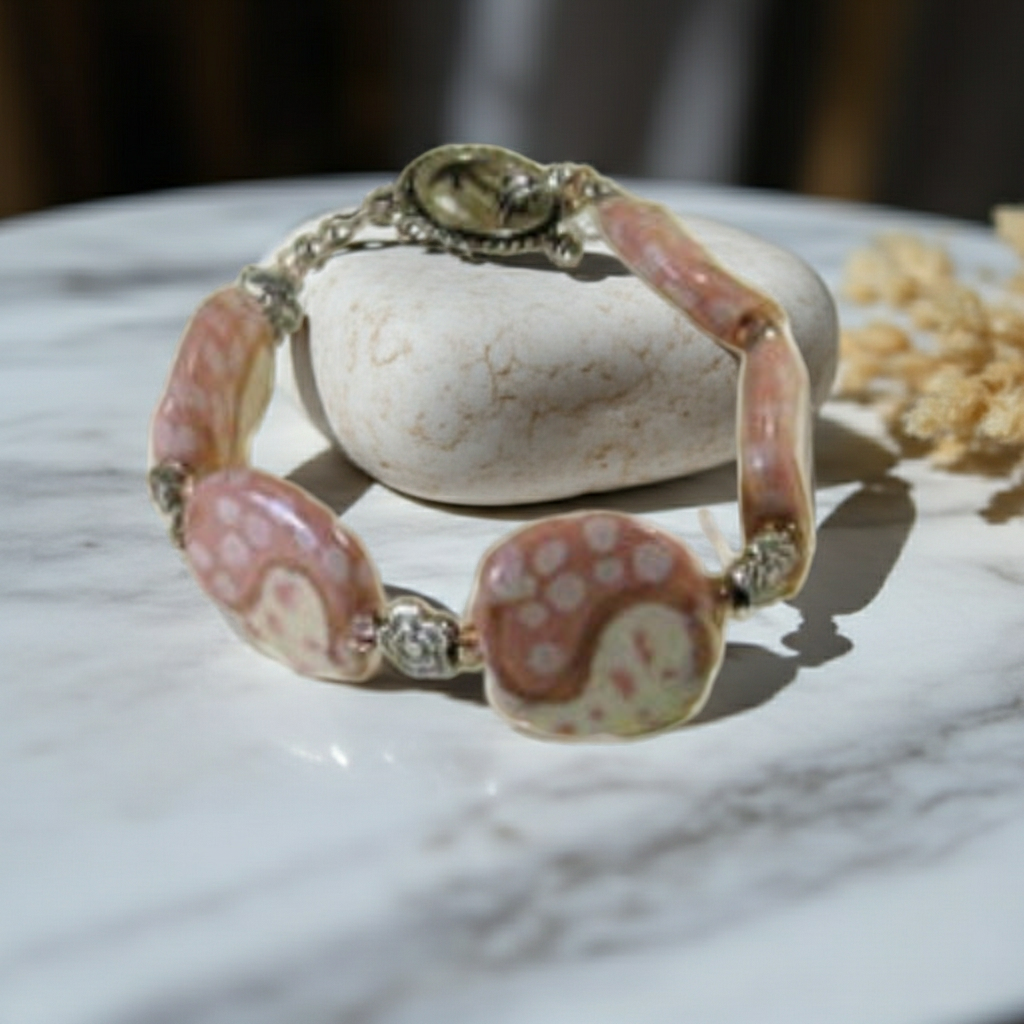 Kazuri Bracelet in Handmade Pink and Cream African Beads