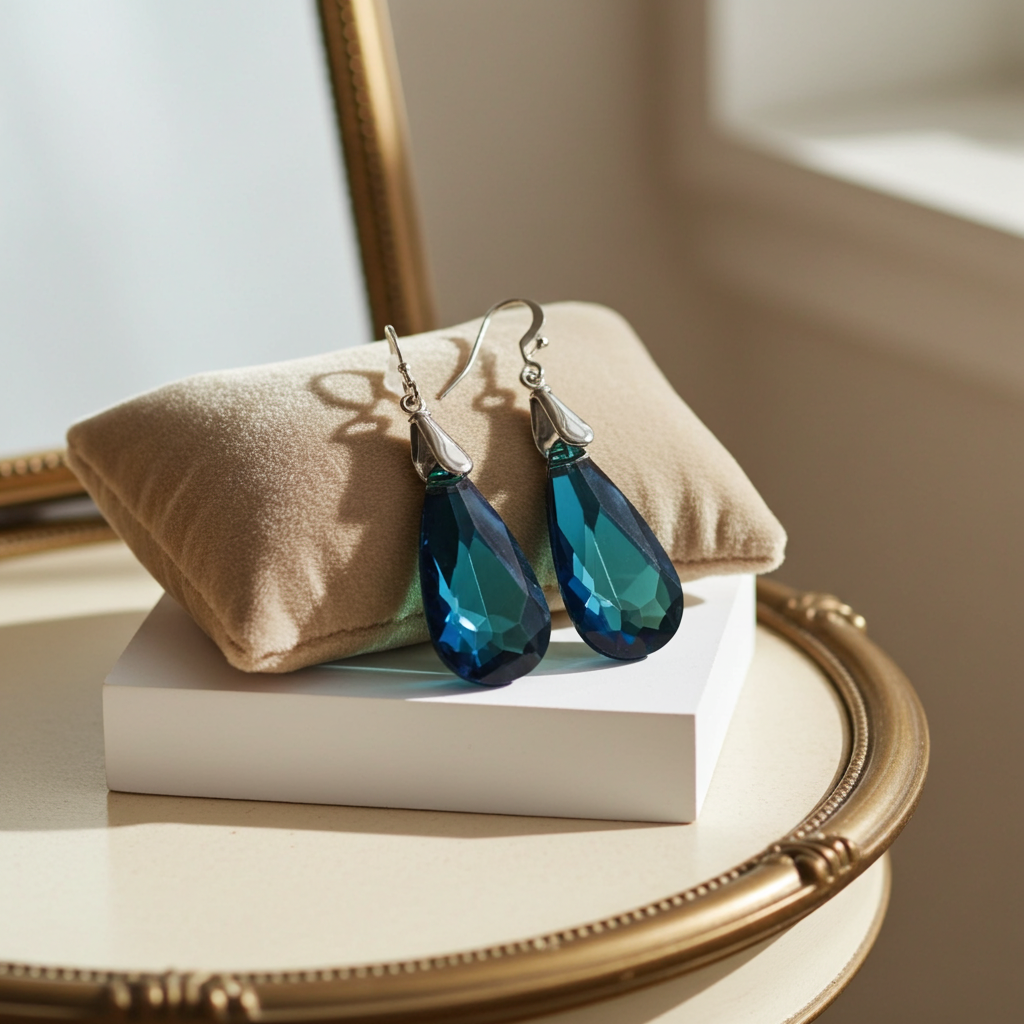 Blue Crystal Teardrop Earring