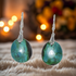 Chrysocolla Gemstone Designer Cut Drop Earrings Rare Parrot  Wing