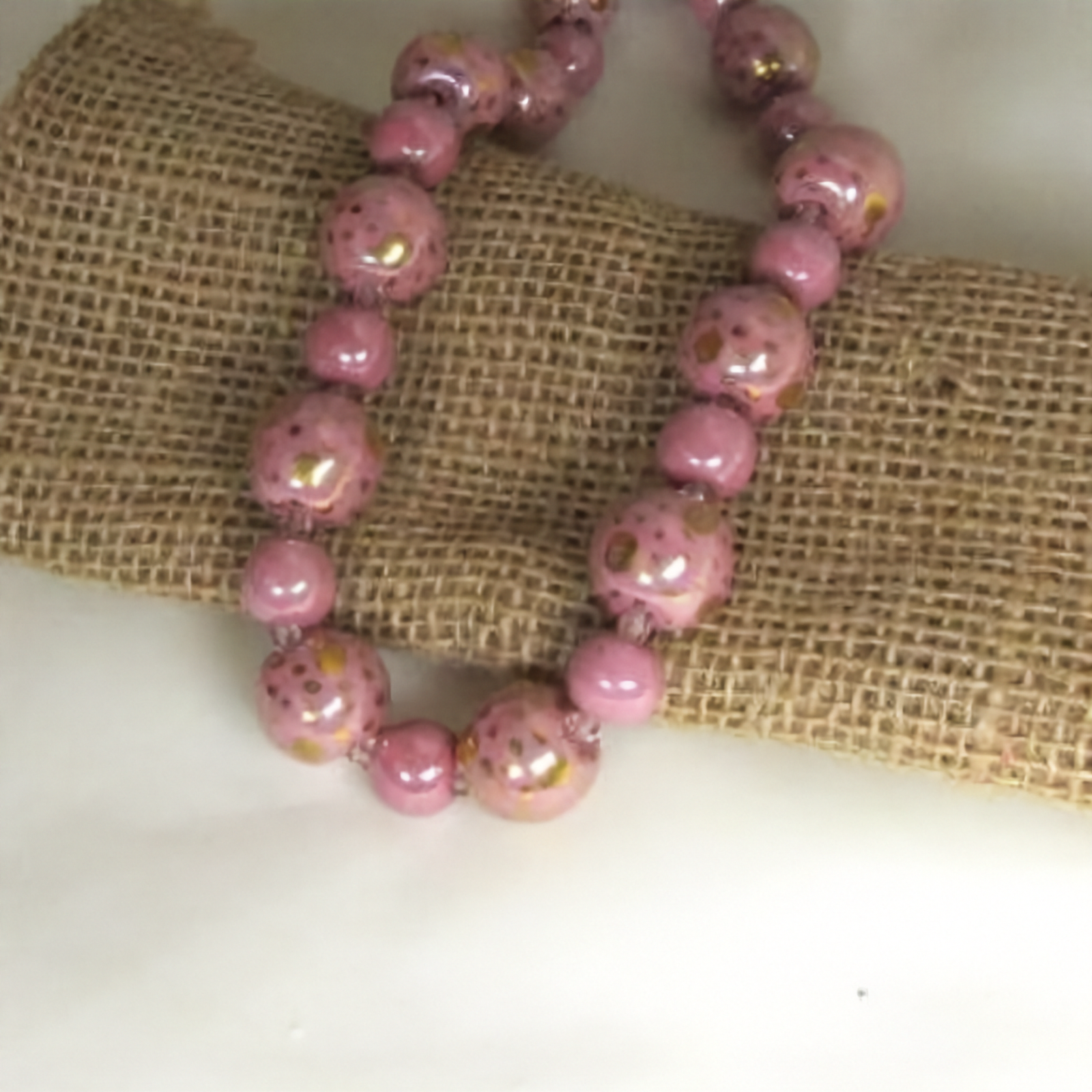 Luxurious Pink Kazuri Beaded  Necklace Fair Trade Beads