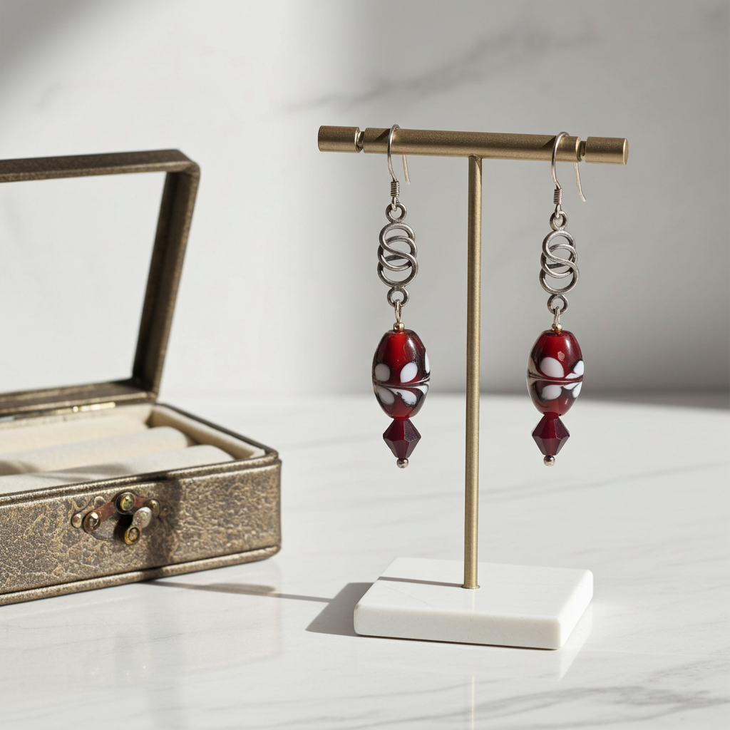 Red and Black Artisan Handmade Bead Dangle  Earrings