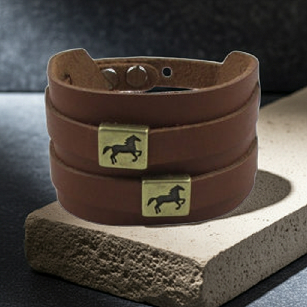 Brown Extra Wide Leather Cuff Bracelet Man's