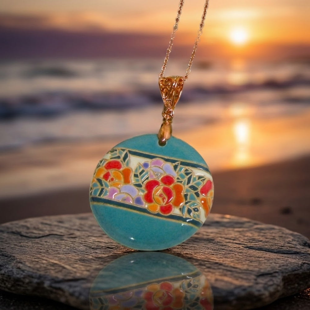 Turquoise Floral Artisan Bead Pendant Necklace