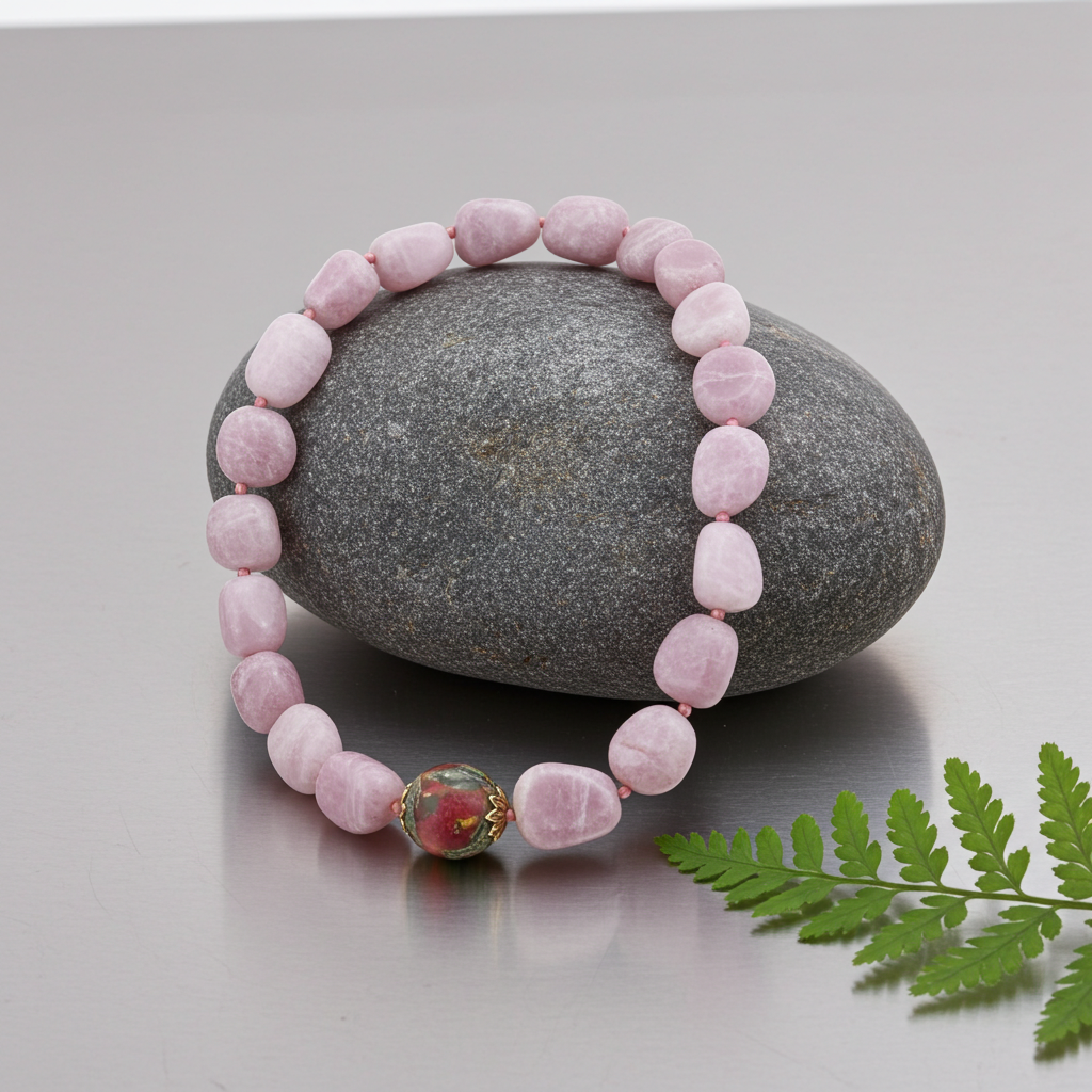 Pink Chunky Gemstone Necklace with Pretty Pink Handmade Focus