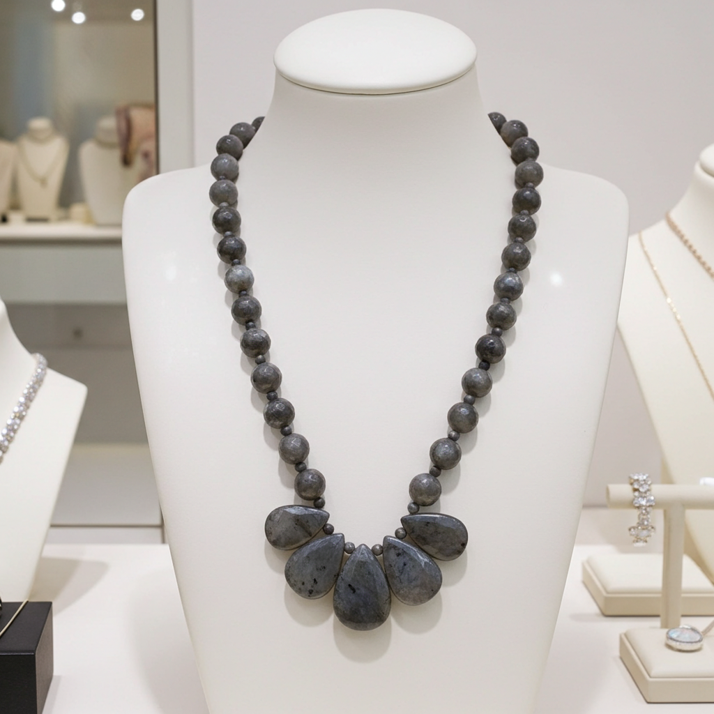 Designer Grey & Black Gemstone Laurkite Bib Necklace