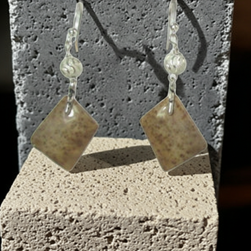 Petrified Palmwood Tan Gemstone Drop Earrings