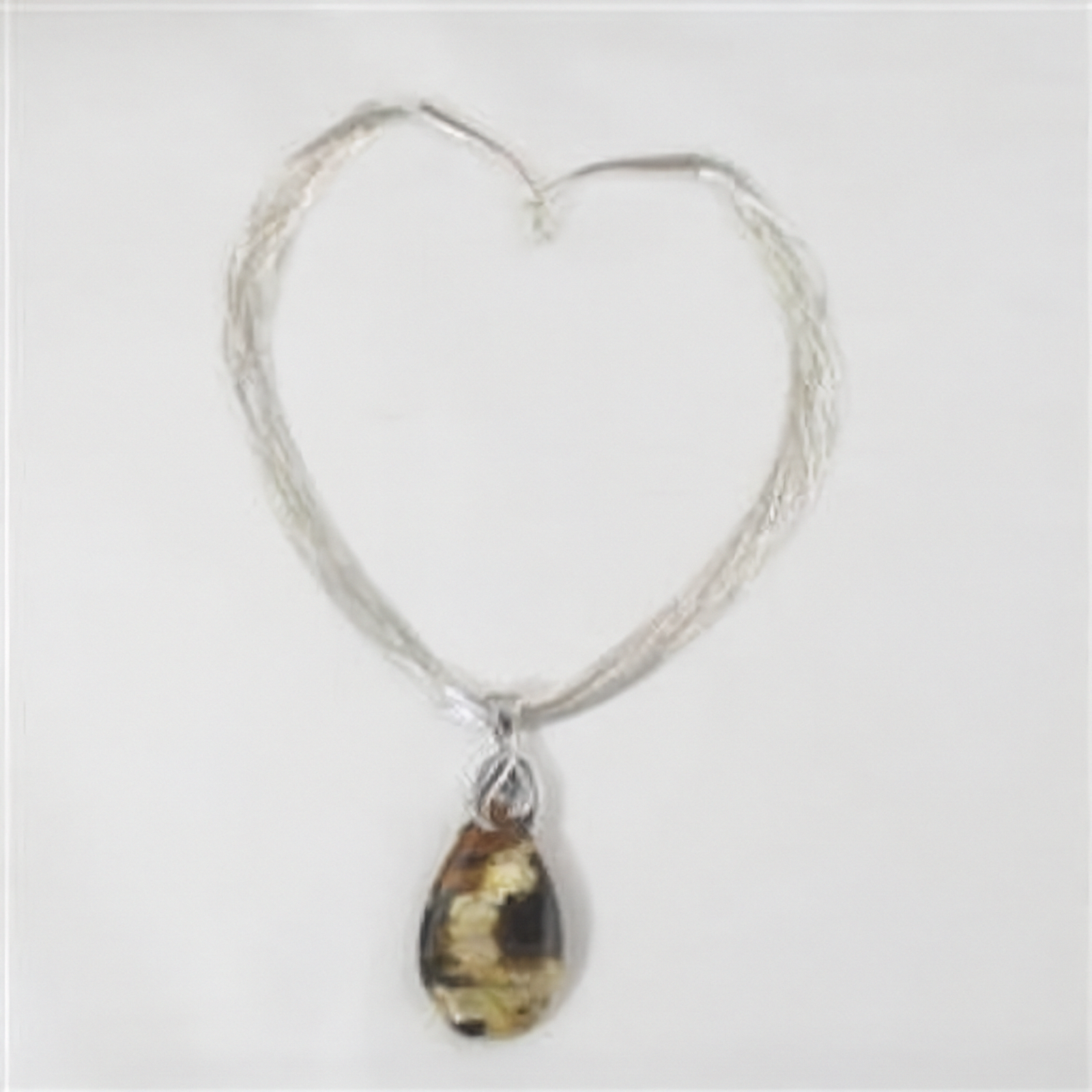 Rare Gemstone Teardrop Pendant on Mult-strand Silver Chain