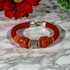 Unisex Red Braided Leather Bracelet Kazuri Bead Accents
