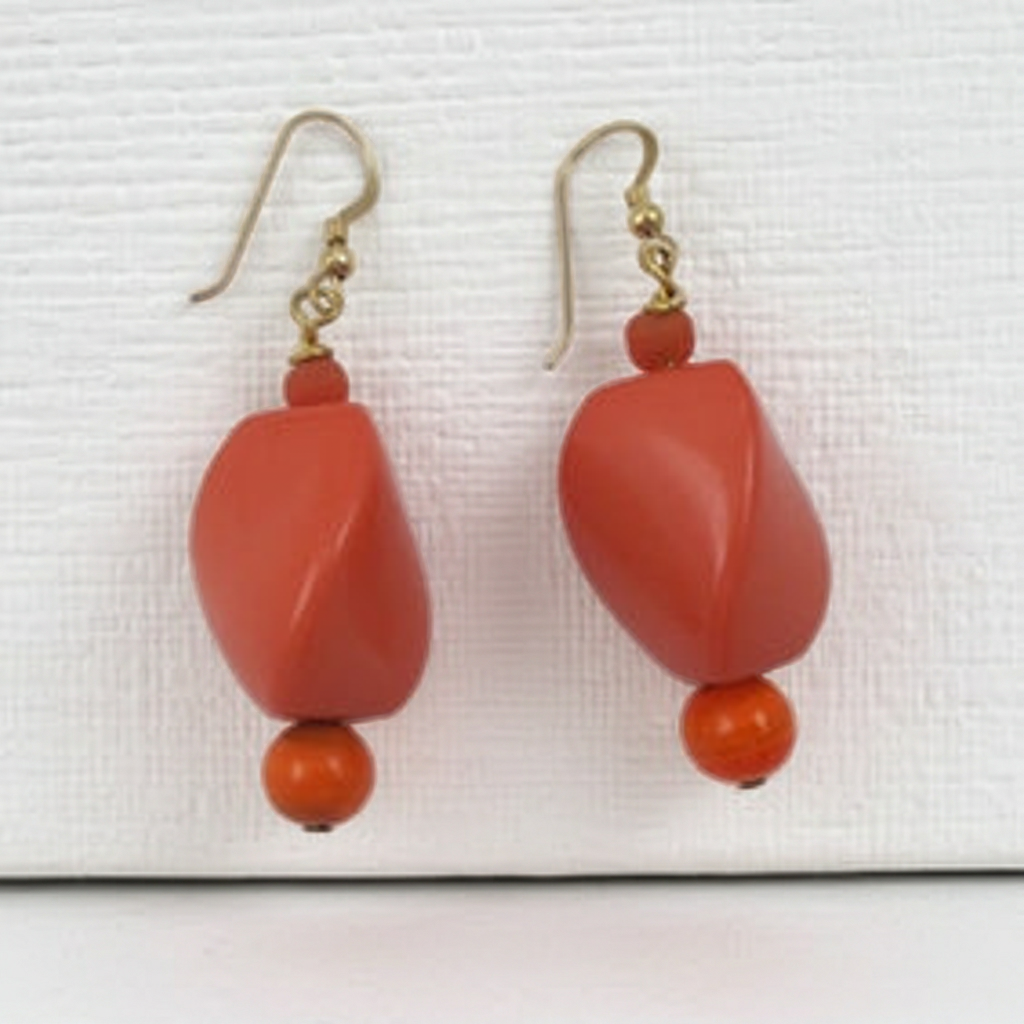 Drop Earrings Big Bold Orange Lucite Nugget Beads