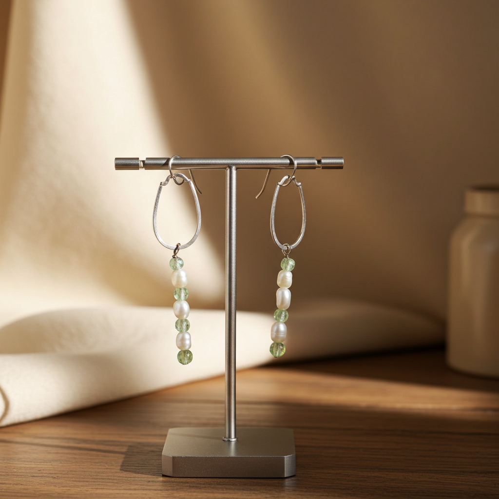 Pale Green Pearl Hoop Earrings