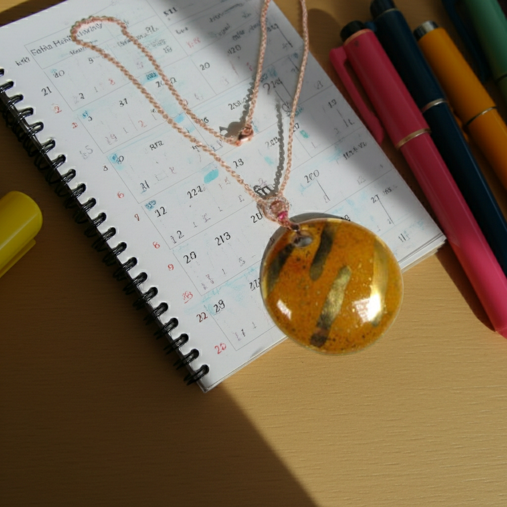 Golden Brown and Gold Fair Trade Kazuri Pendant On Rose Gold Chain