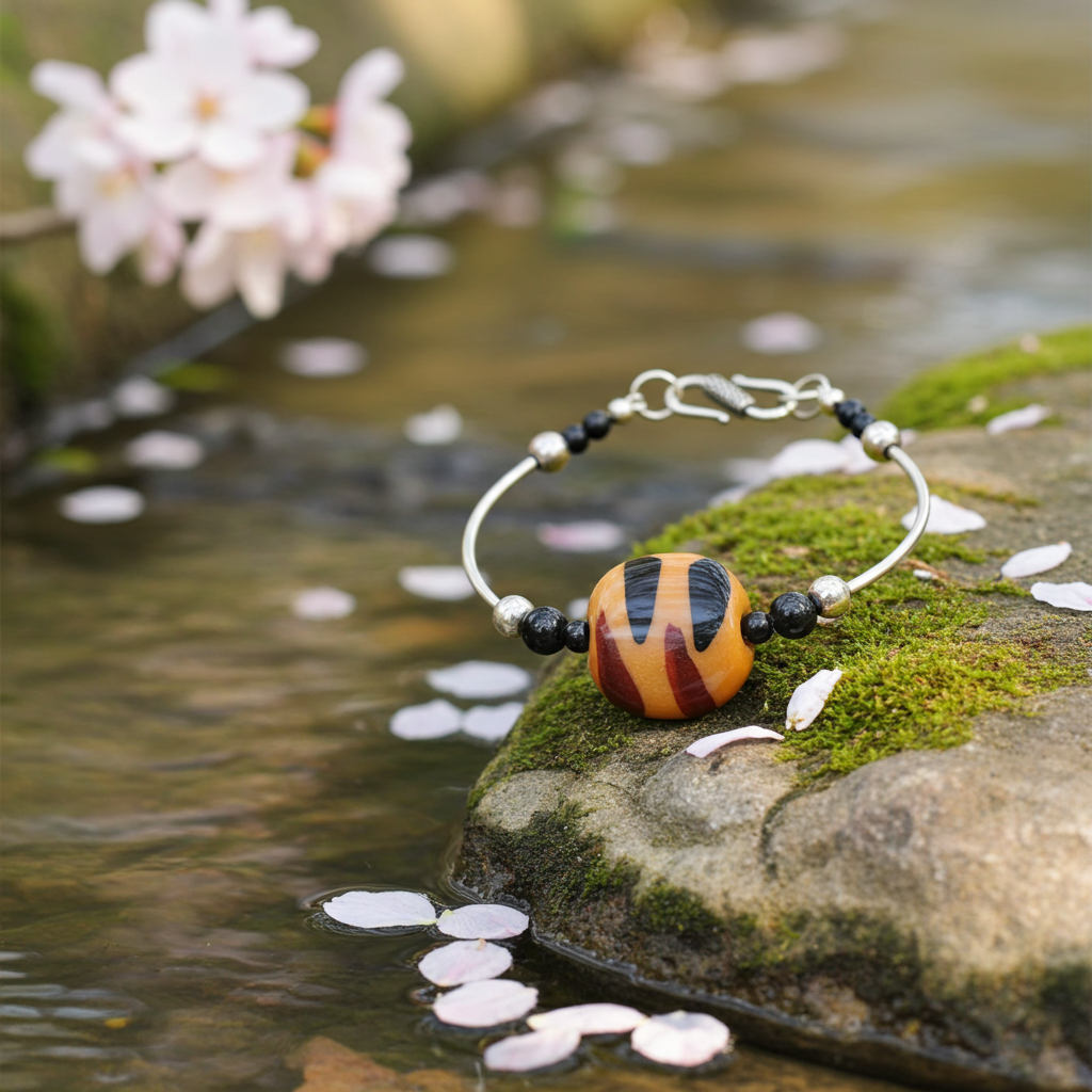 Bangle Bracelet with Fair Trade Tiger Kazuri Bead