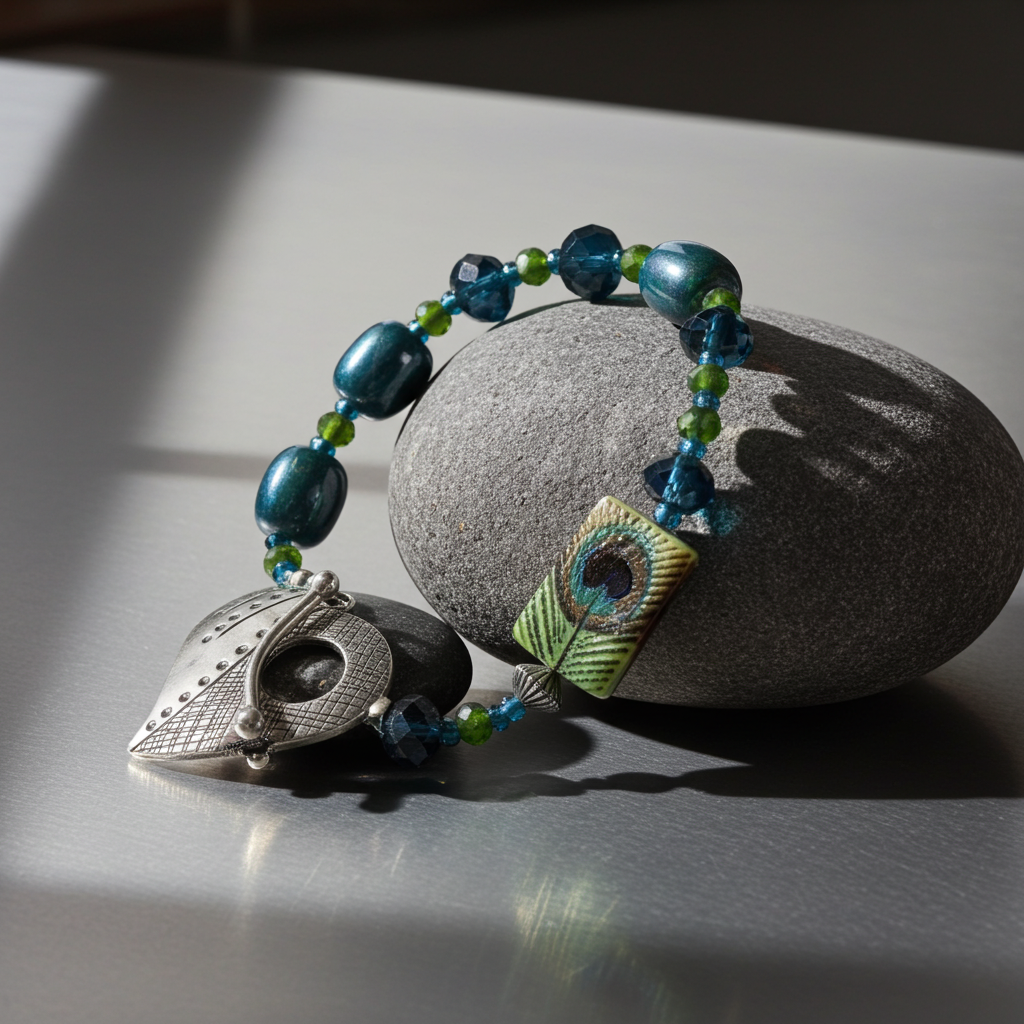 Handmade Artisan Bead Bracelet with Heart Clasp