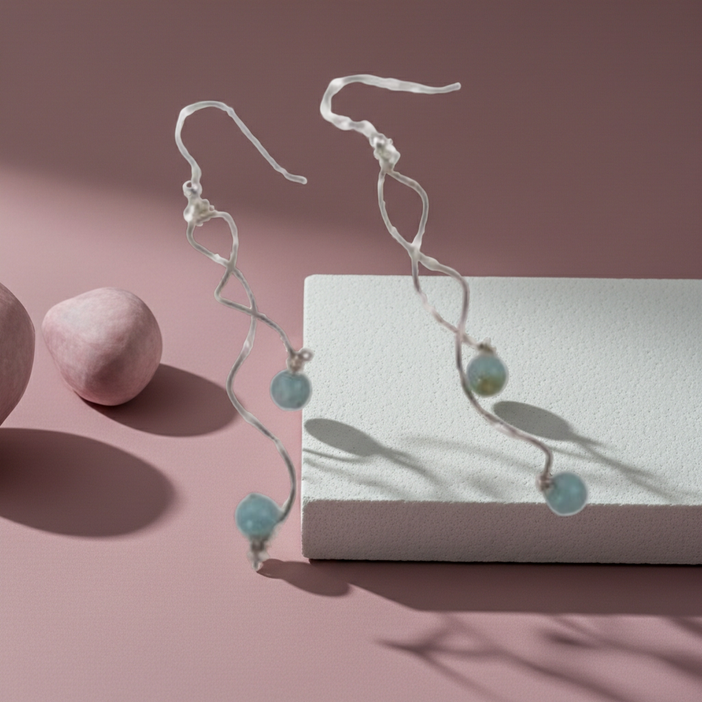 Amazonite & Silver Long & Dangling Earrings