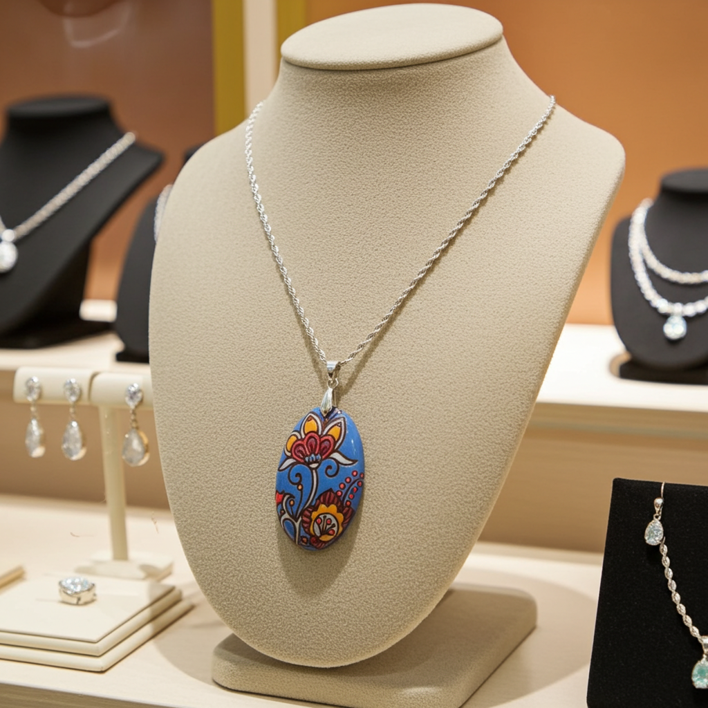 Handmade Blue Artisan Pendant Necklace Bold