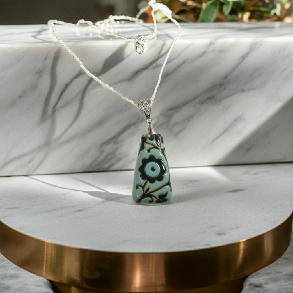 Aqua & Black Artisan Pendant Necklace
