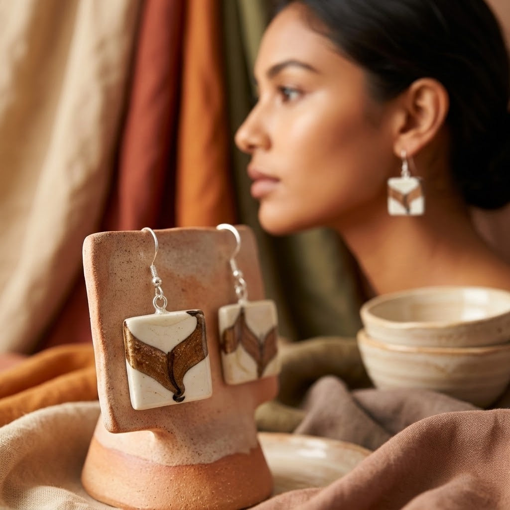 Handmade Cream Artisan Earrings