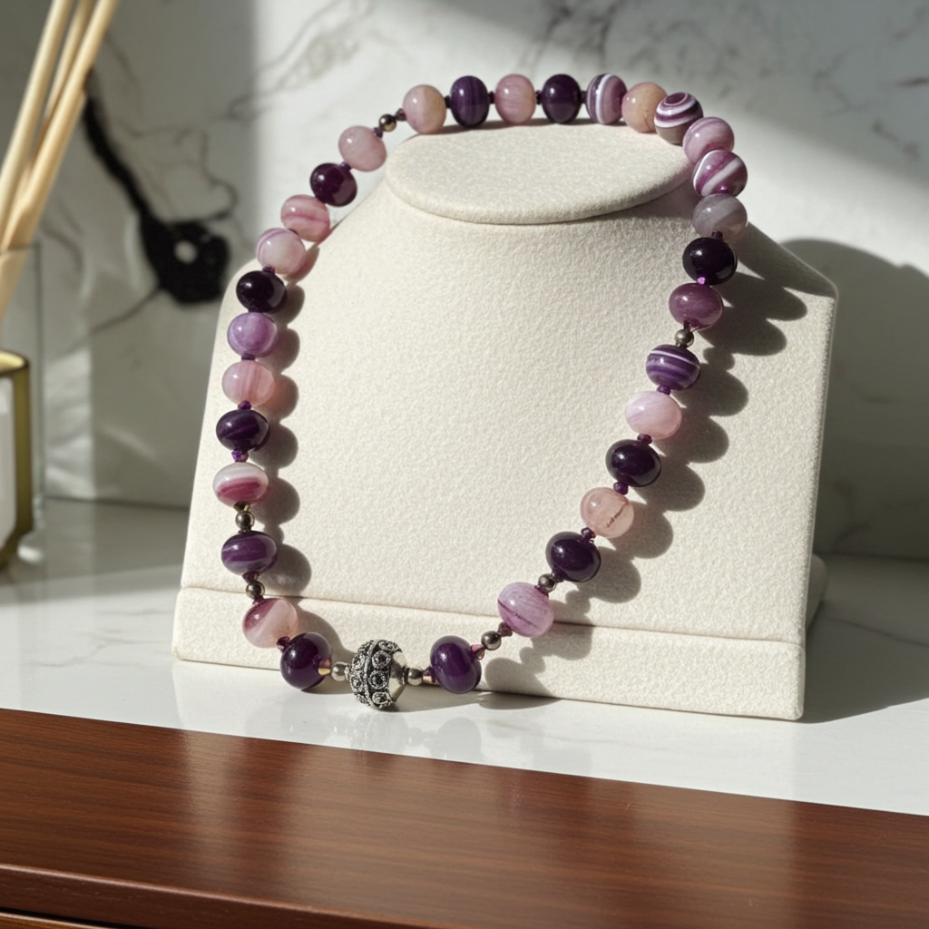 Purple Agate Beaded Necklace