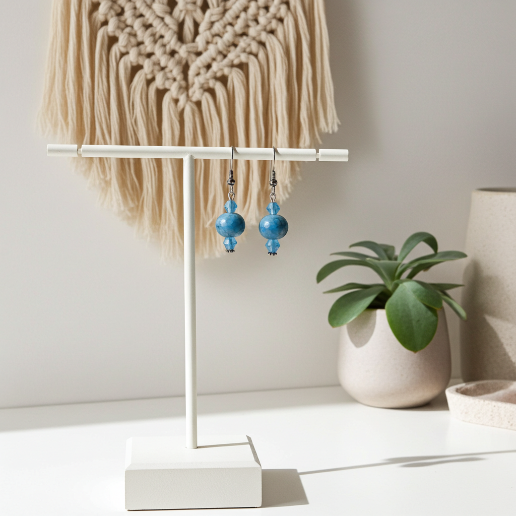 Aqua Blue Handmade Artisan Bead Earrings