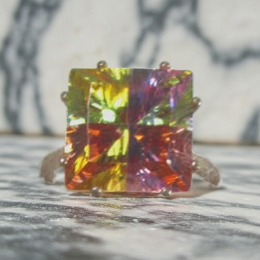 Big Multi Colored CZ Ring Size 7