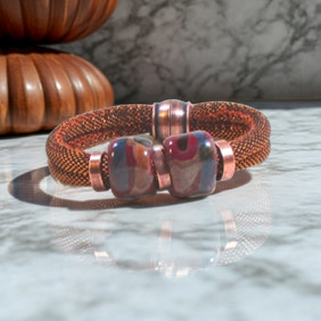 Copper Metallic Cord Fair Trade Bead Bracelet