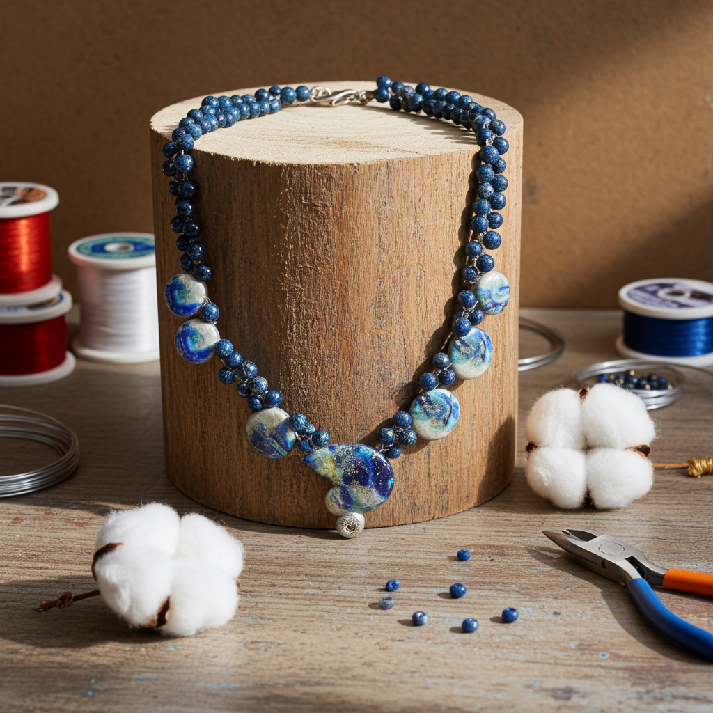 Blue Bead Necklace Artisan Handmade