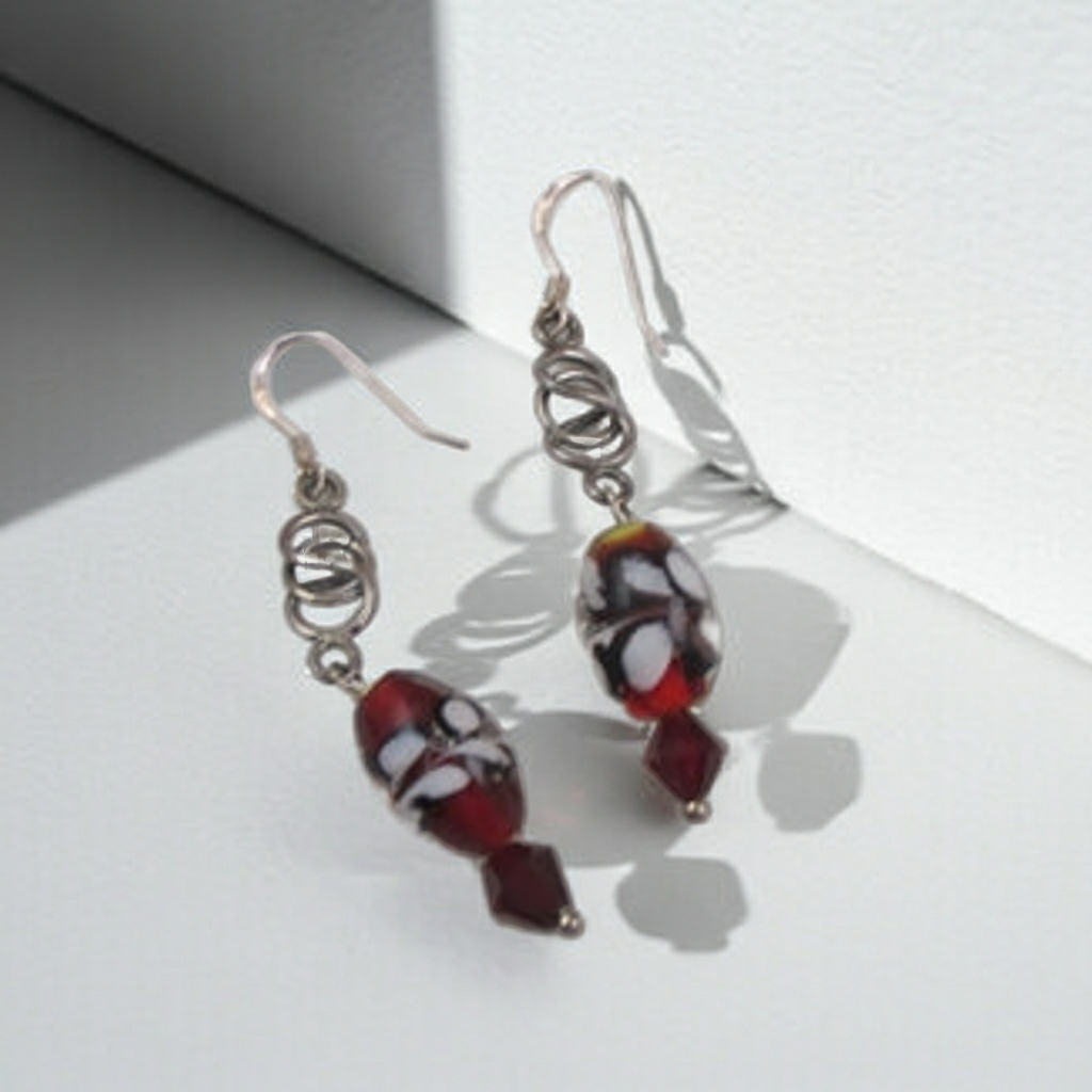 Red and Black Artisan Handmade Bead Dangle  Earrings