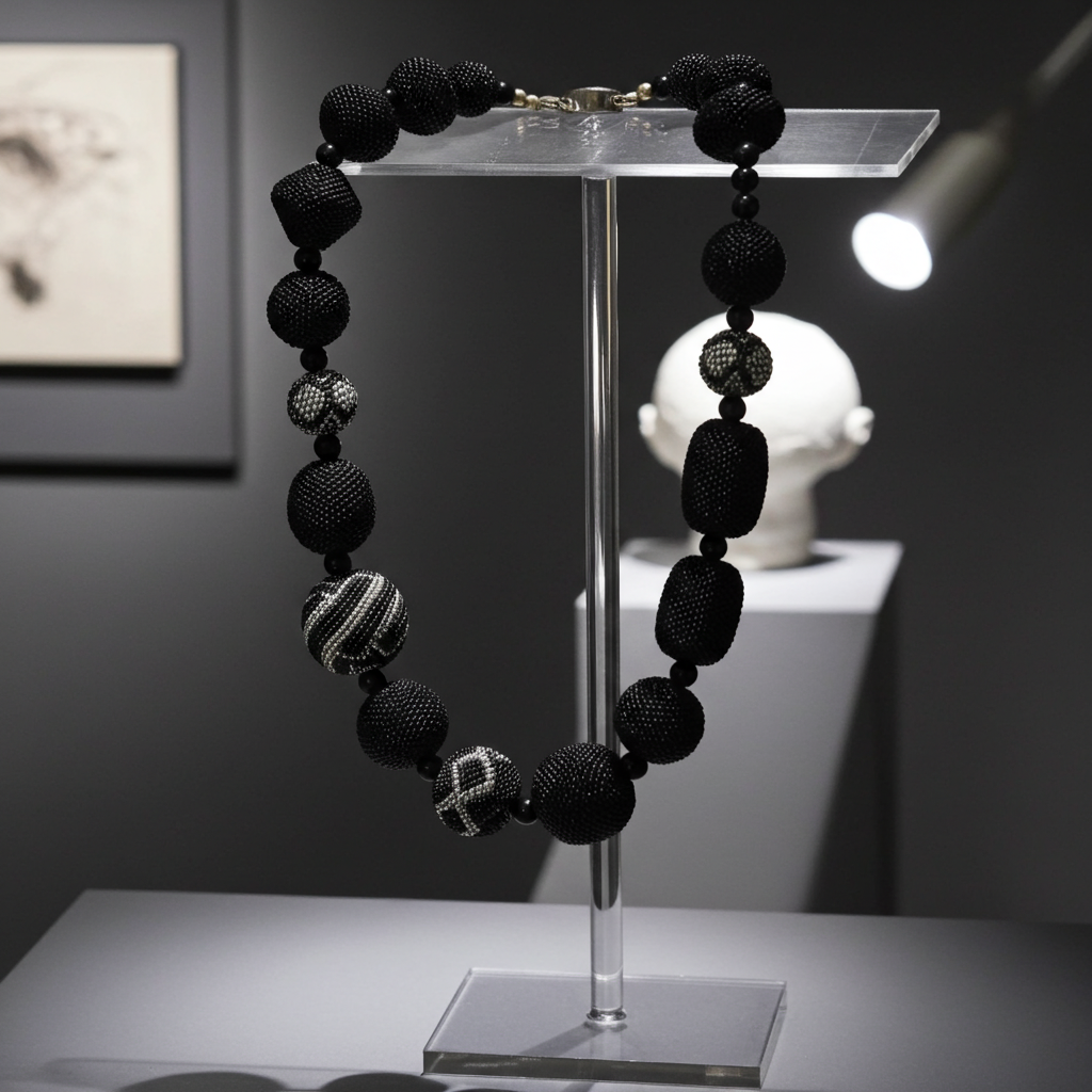 Exquisite Black Beaded Necklace Handmade