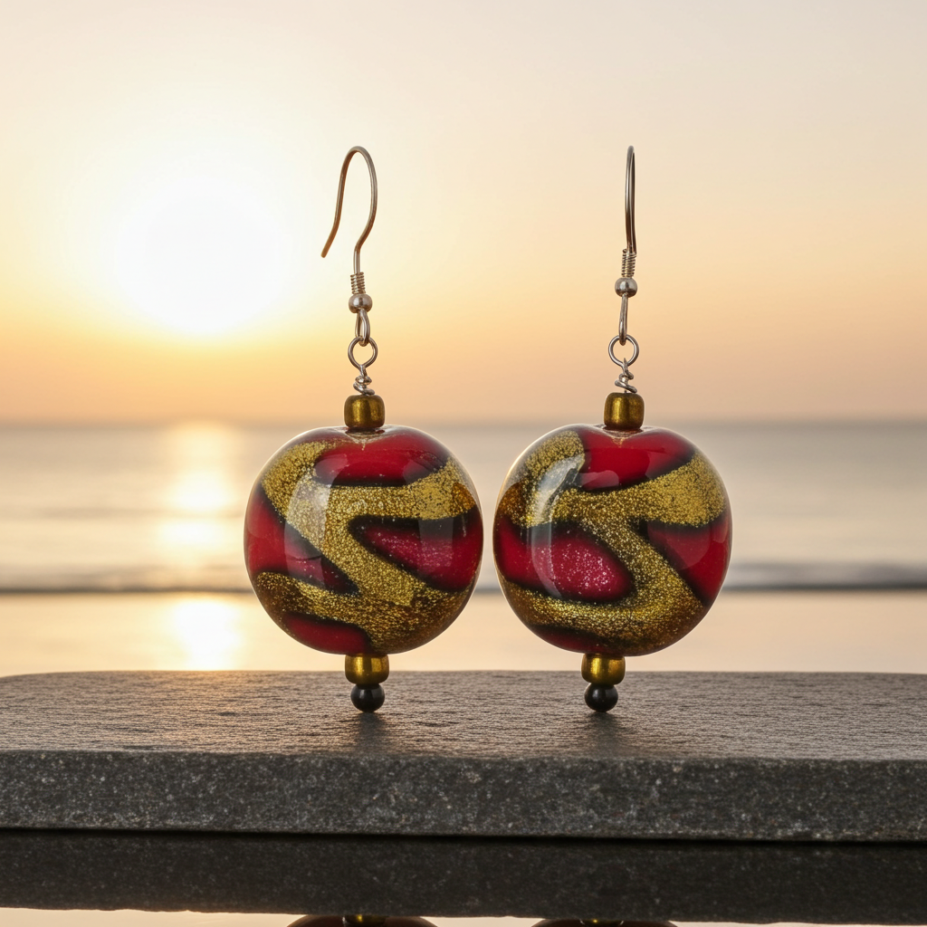 Red & Brown Kazuri Earrings Fair Trade