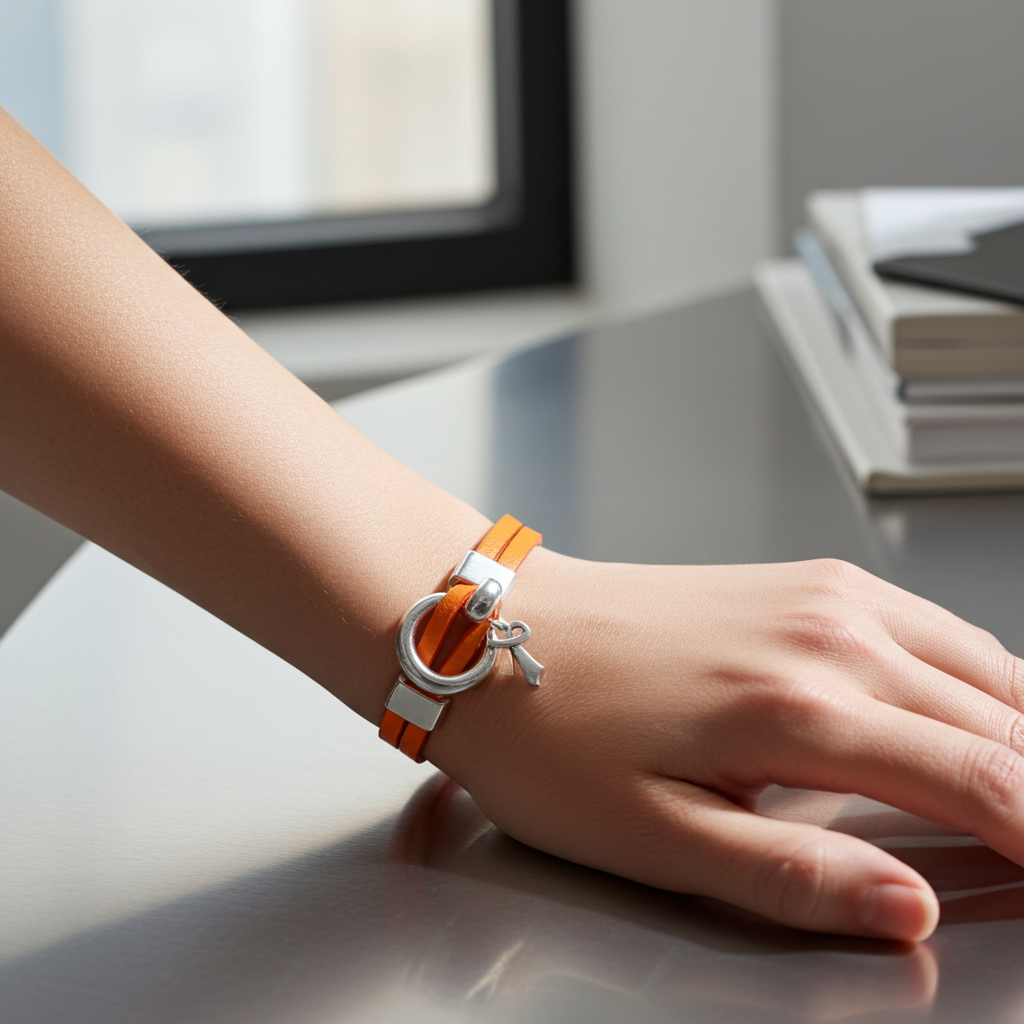 Orange Awareness Flat Leather Bracelet - Unisex