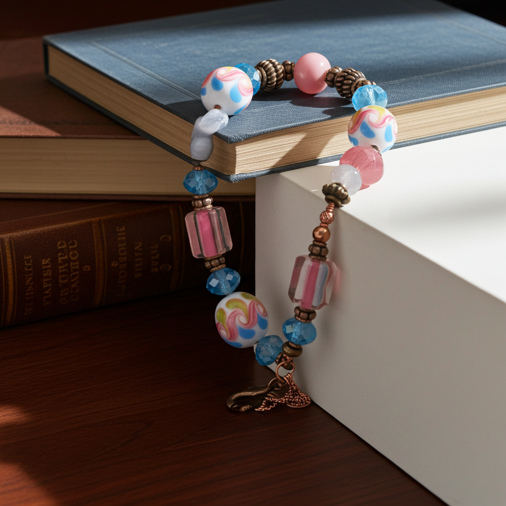 Copper Pink and Turquoise Bead  Bracelet