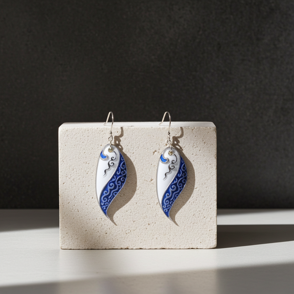 Blue & White Ceramic Teardrop Earrings Handcrafted Jewelry