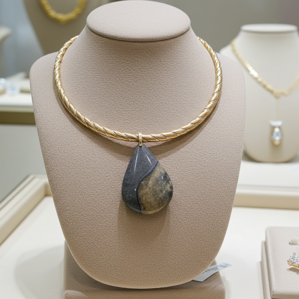 Choker with Statement Large Teardrop  Handmade Pendant Raku Glaze