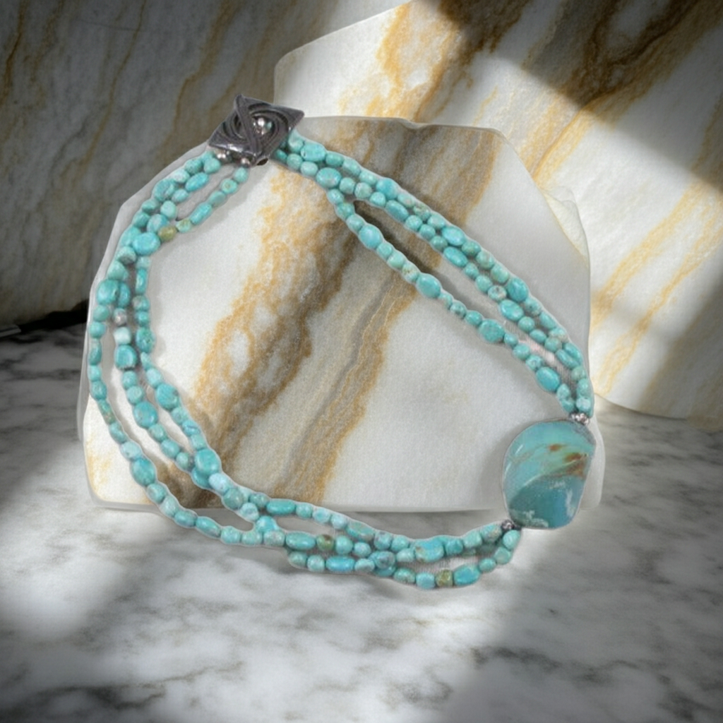 Stunning Turquoise Asymmetric Multi-strand Designer Necklace